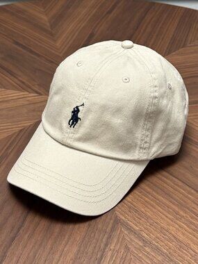 Polo by Ralph Lauren Cream Baseball Cap with Navy Pony